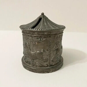 Vintage Carousel Coin Bank Silver  Plate Merry Go Round Piggy Bank
